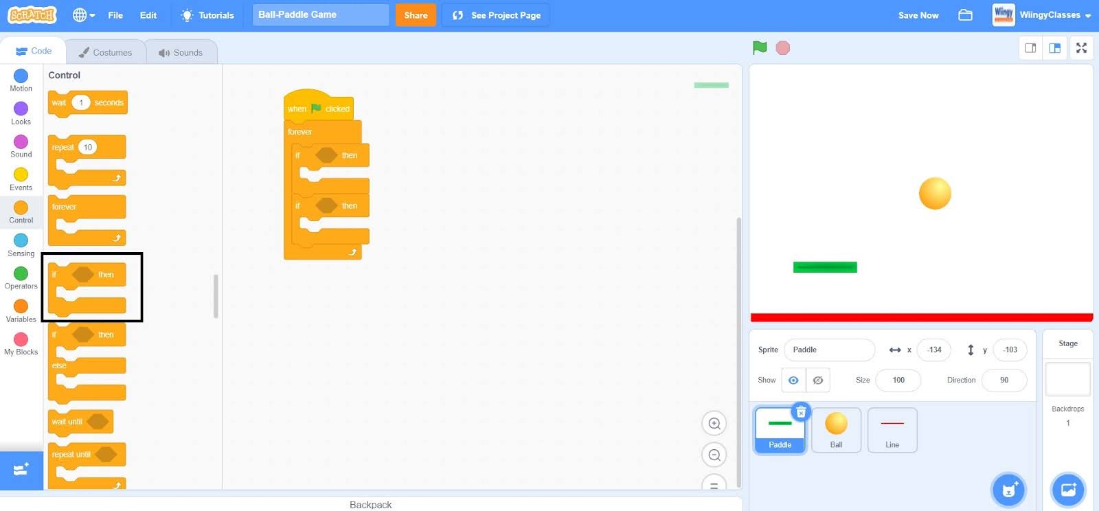 select two “if ( ) then ( )” blocks
