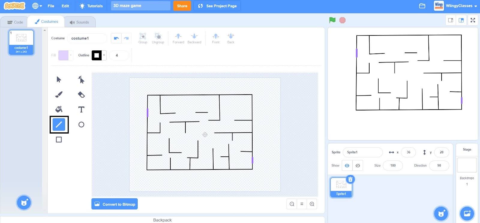 draw a 2D maze