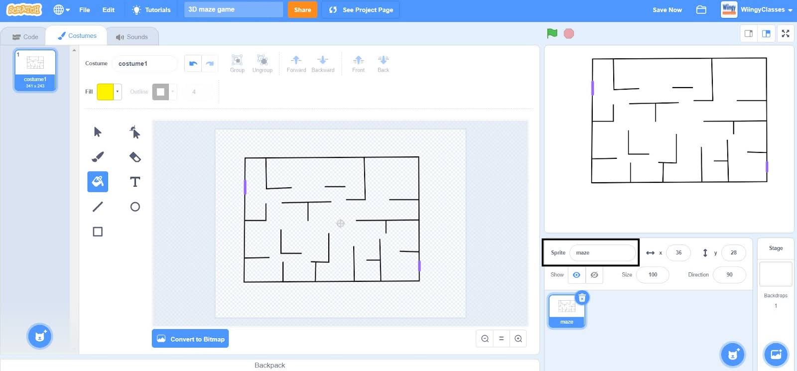 Rename this sprite as a ‘maze’