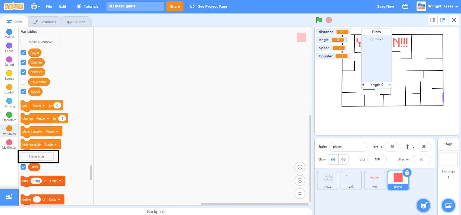 create a variable named ‘Dists’