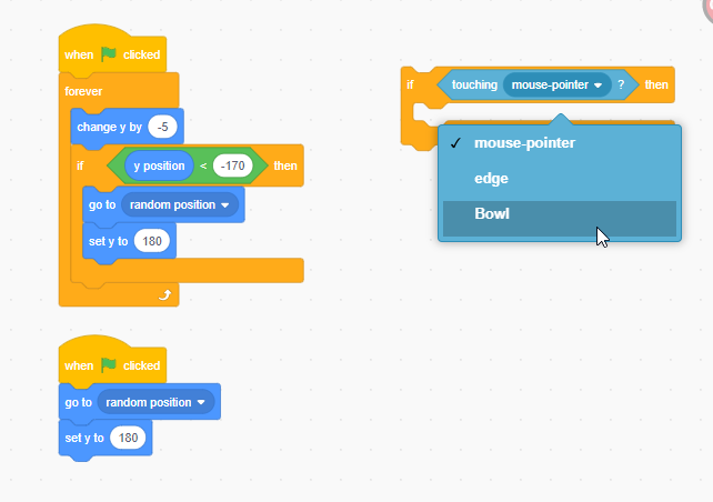 Drag & drop the “if-then” block and select bowl