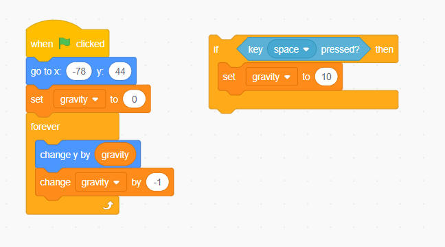 Drag & drop the “set gravity to” block