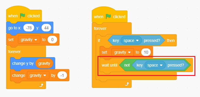 Drag & drop the “key space pressed” block