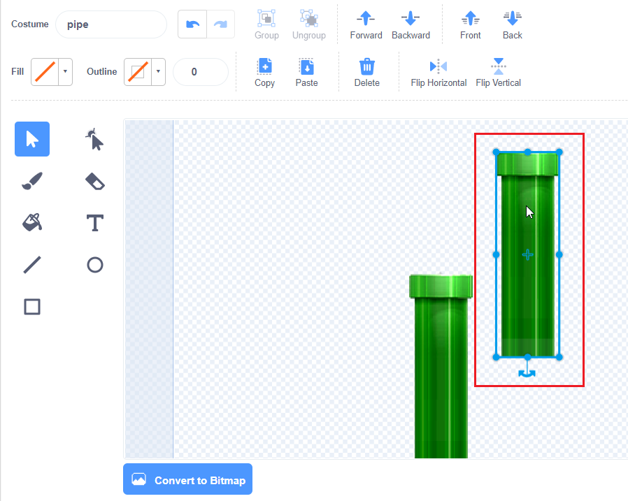 Make a duplicate of the pipe sprite.