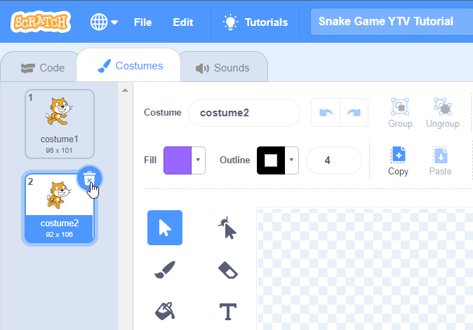 Delete the “costume2”
