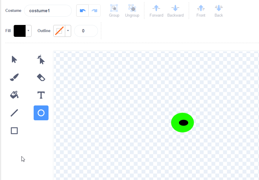 mouse pointer and draw a small circle within the green circle.