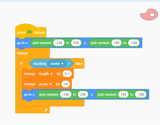 Snake game code for food sprite