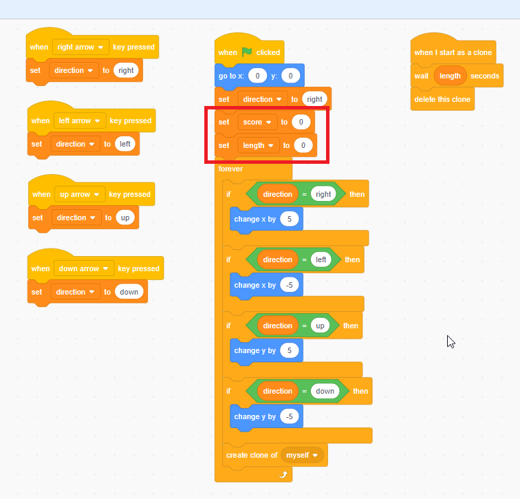 Drag & drop “set the score to” and “set length to” blocks