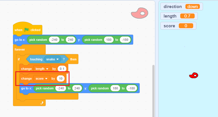 Change the score variable value by 10