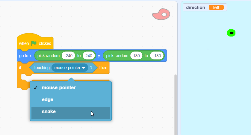 Drag & drop “if-then” and “touching” blocks