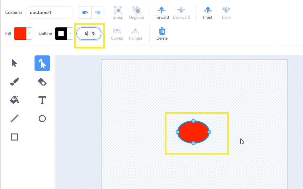 Set the outline thickness to five