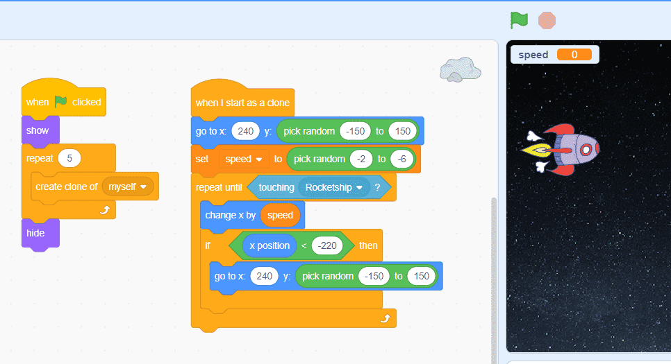 Drag & drop the “speed” variable to the “change x by” block