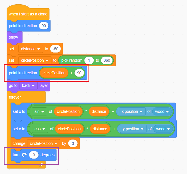 drag & drop the “turn 3 degrees” block