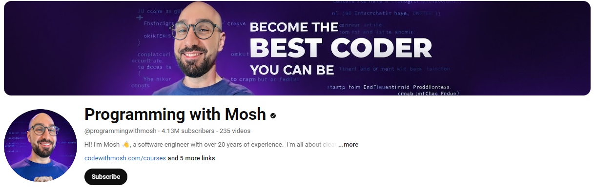 Python YouTube Channels #5 - programming with mosh 